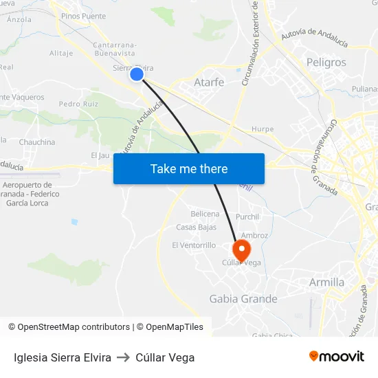 Iglesia Sierra Elvira to Cúllar Vega map