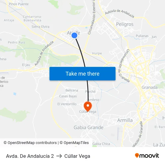 Avda. De Andalucía 2 to Cúllar Vega map