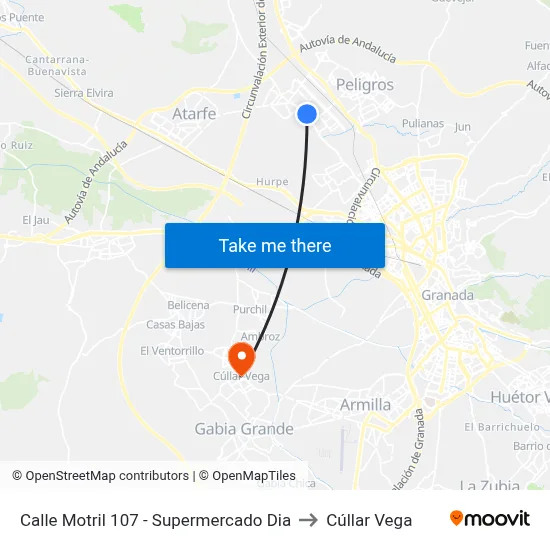 Calle Motril 107 - Supermercado Dia to Cúllar Vega map