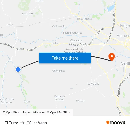 El Turro to Cúllar Vega map
