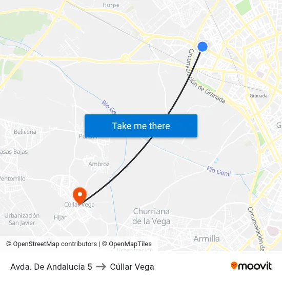Avda. De Andalucía 5 to Cúllar Vega map
