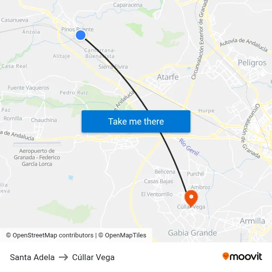 Santa Adela to Cúllar Vega map