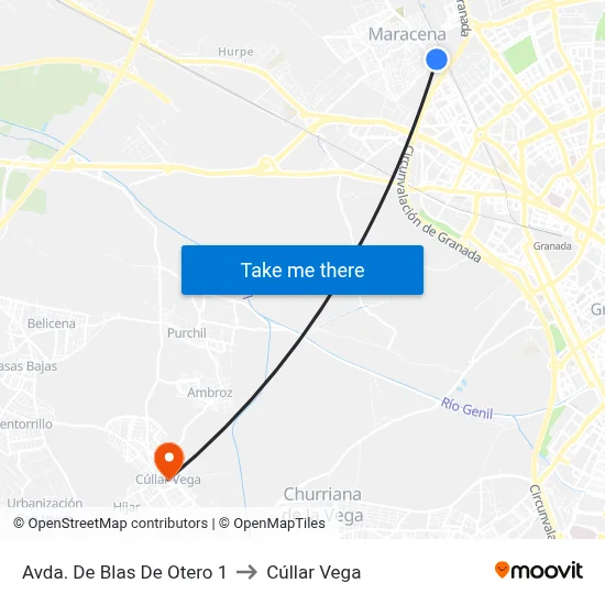 Avda. De Blas De Otero 1 to Cúllar Vega map