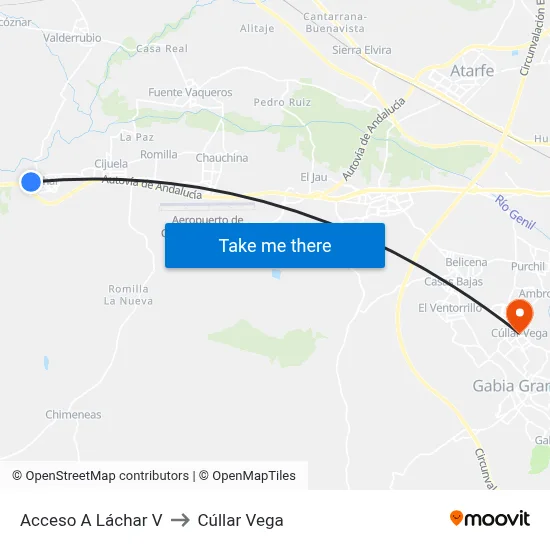 Acceso A Láchar V to Cúllar Vega map