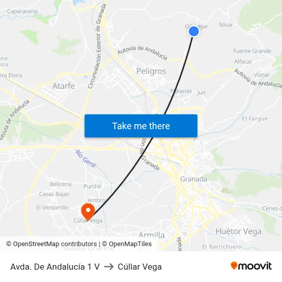 Avda. De Andalucía 1 V to Cúllar Vega map