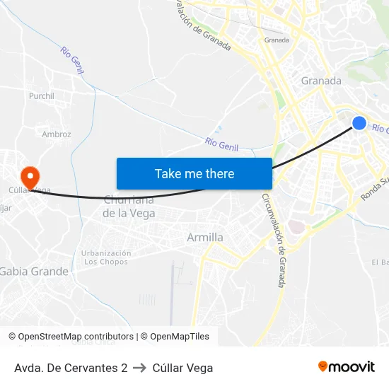 Avda. De Cervantes 2 to Cúllar Vega map