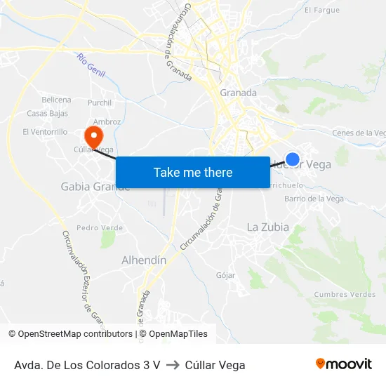 Avda. De Los Colorados 3 V to Cúllar Vega map