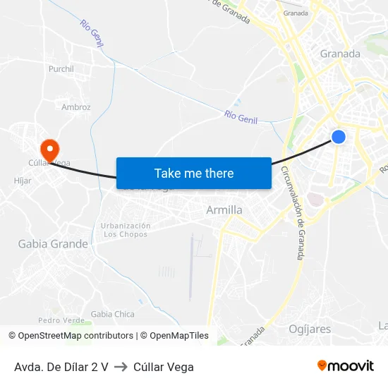 Avda. De Dílar 2 V to Cúllar Vega map
