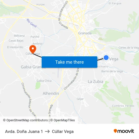 Avda. Doña Juana 1 to Cúllar Vega map