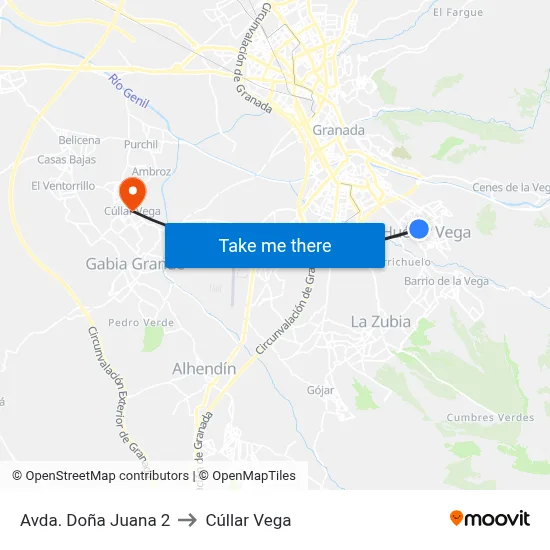 Avda. Doña Juana 2 to Cúllar Vega map