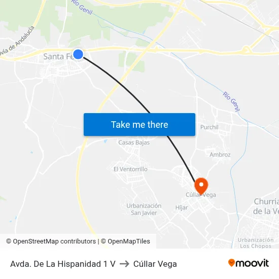 Avda. De La Hispanidad 1 V to Cúllar Vega map