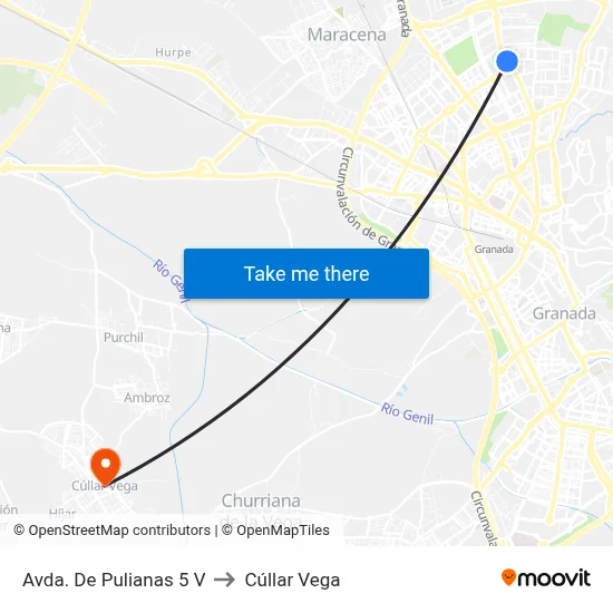 Avda. De Pulianas 5 V to Cúllar Vega map