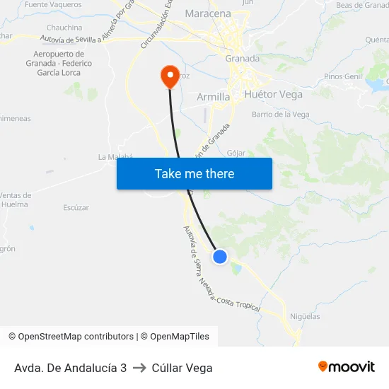 Avda. De Andalucía 3 to Cúllar Vega map