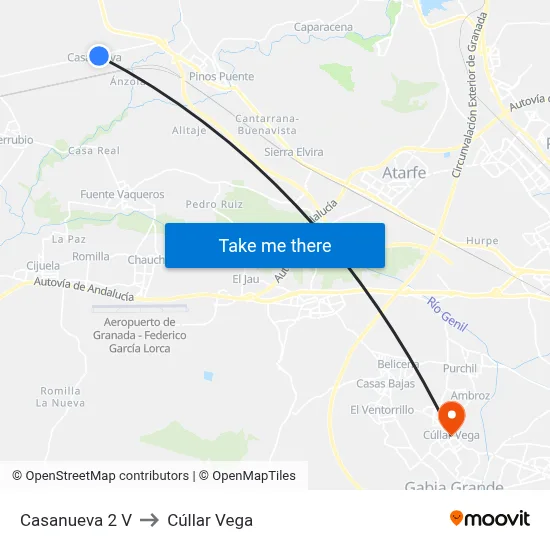 Casanueva 2 V to Cúllar Vega map