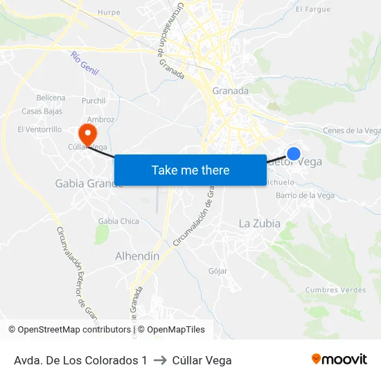 Avda. De Los Colorados 1 to Cúllar Vega map