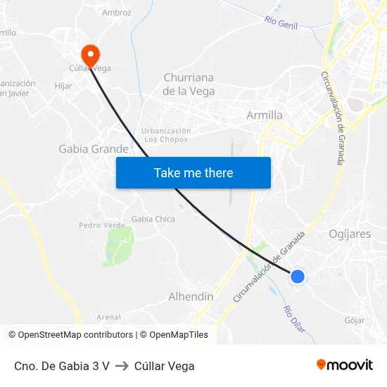 Cno. De Gabia 3 V to Cúllar Vega map