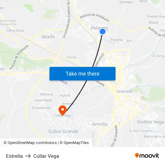 Estrella to Cúllar Vega map