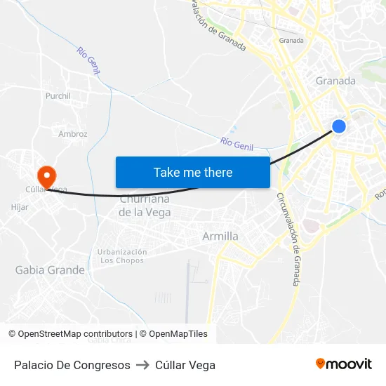 Palacio De Congresos to Cúllar Vega map