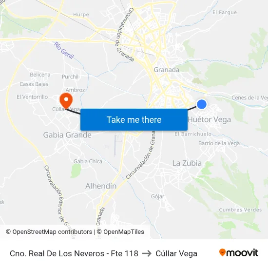 Cno. Real De Los Neveros - Fte 118 to Cúllar Vega map
