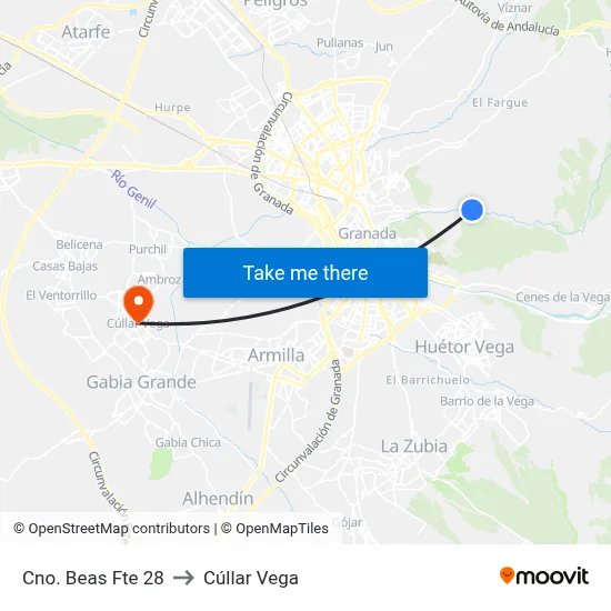 Cno. Beas Fte 28 to Cúllar Vega map