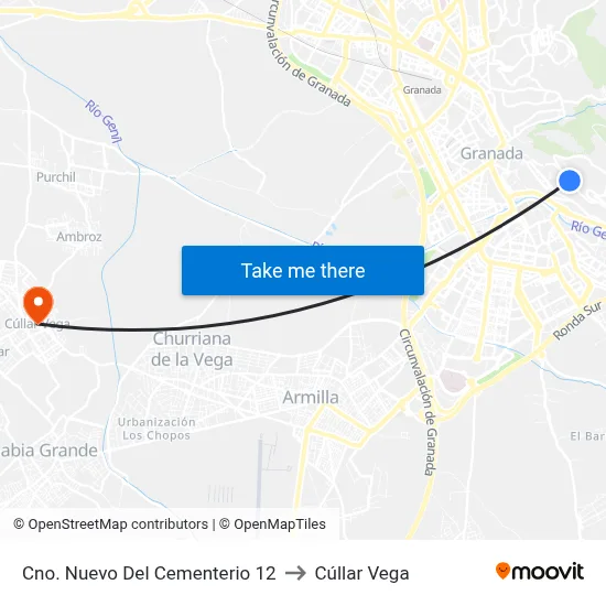 Cno. Nuevo Del Cementerio 12 to Cúllar Vega map