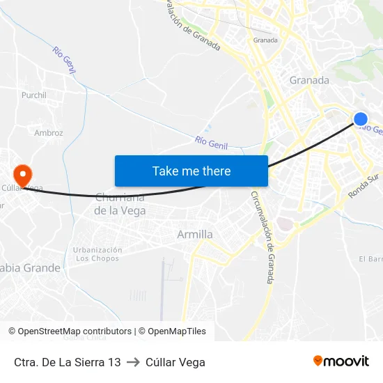 Ctra. De La Sierra 13 to Cúllar Vega map