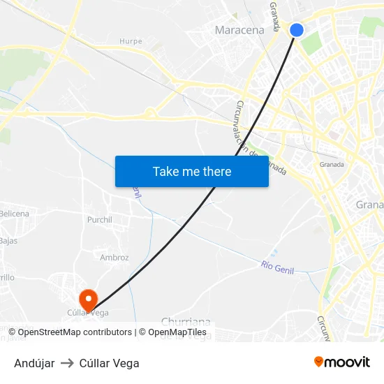 Andújar to Cúllar Vega map