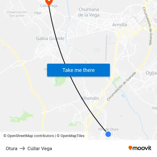 Otura to Cúllar Vega map