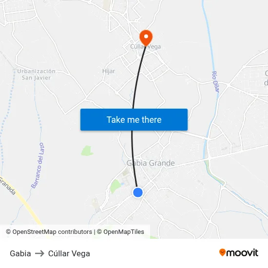 Gabia to Cúllar Vega map