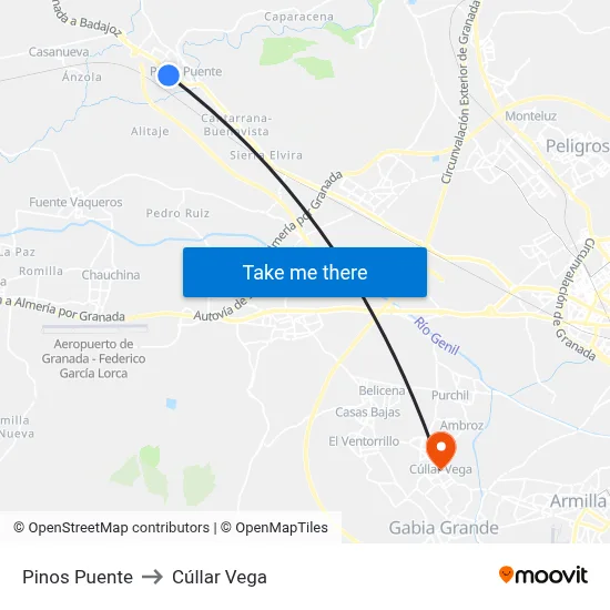 Pinos Puente to Cúllar Vega map