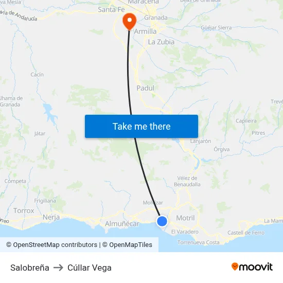 Salobreña to Cúllar Vega map