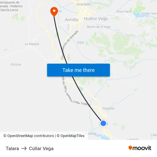 Talara to Cúllar Vega map