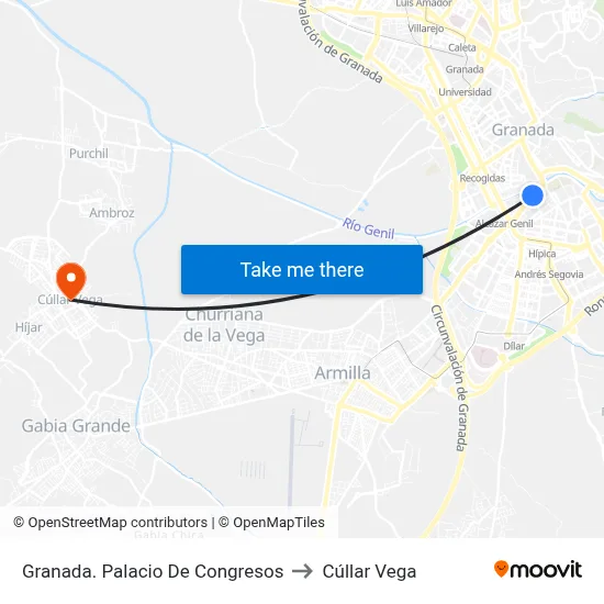 Granada. Palacio De Congresos to Cúllar Vega map