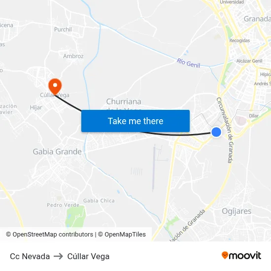 Cc Nevada to Cúllar Vega map