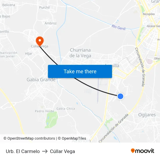 Urb. El Carmelo to Cúllar Vega map