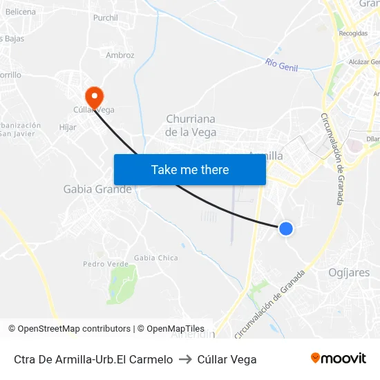 Ctra De Armilla-Urb.El Carmelo to Cúllar Vega map