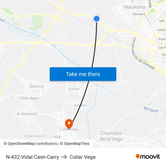 N-432-Vidal Cash-Carry to Cúllar Vega map