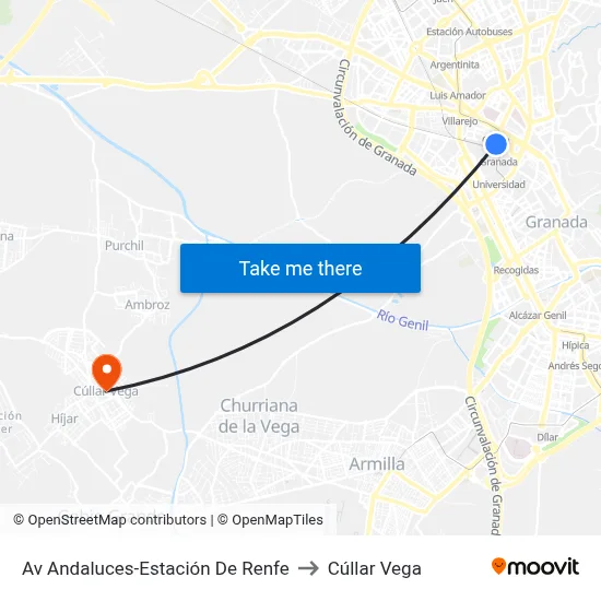 Av Andaluces-Estación De Renfe to Cúllar Vega map