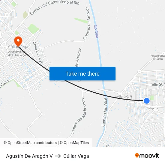 Agustín De Aragón V to Cúllar Vega map