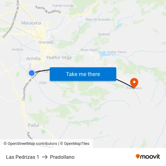 Las Pedrizas 1 to Pradollano map