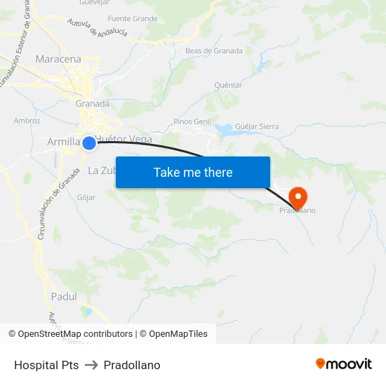 Hospital Pts to Pradollano map