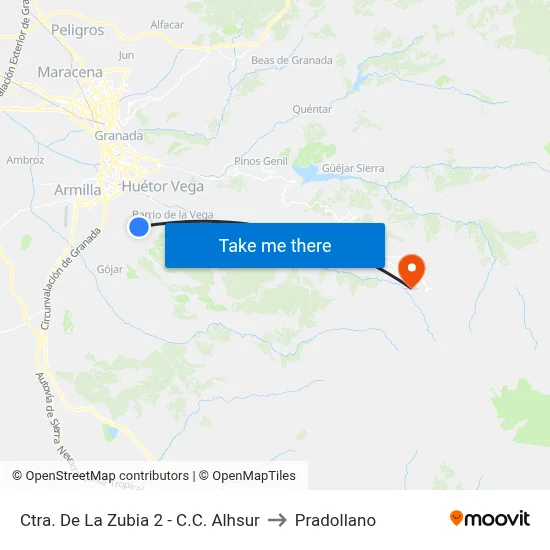 Ctra. De La Zubia 2 - C.C. Alhsur to Pradollano map