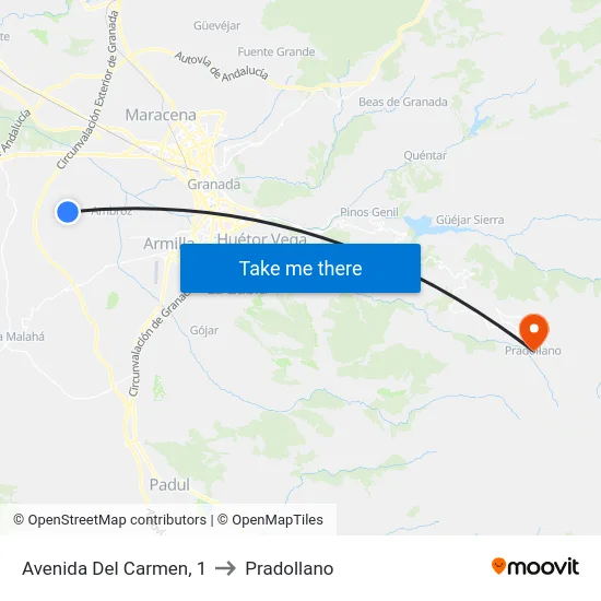Avenida Del Carmen, 1 to Pradollano map