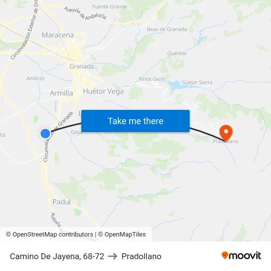 Camino De Jayena, 68-72 to Pradollano map