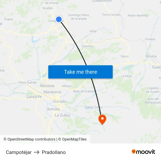Campotéjar to Pradollano map