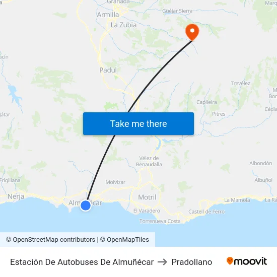 Estación De Autobuses De Almuñécar to Pradollano map