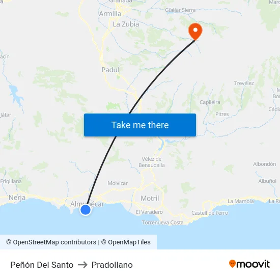 Peñón Del Santo to Pradollano map
