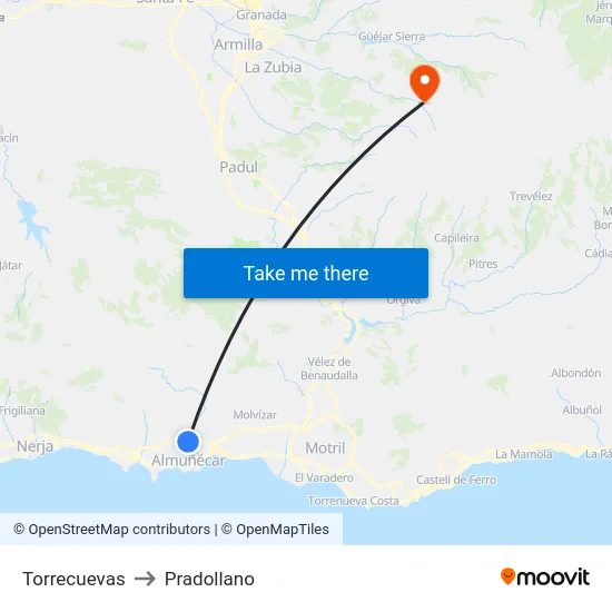Torrecuevas to Pradollano map