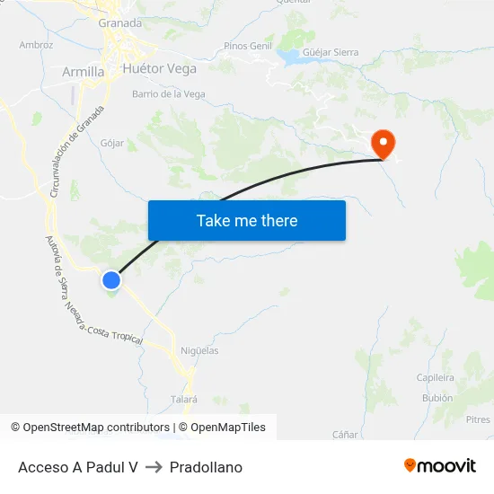 Acceso A Padul V to Pradollano map