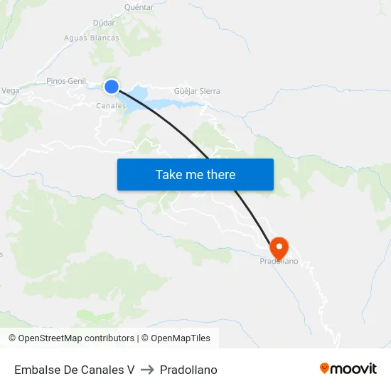 Embalse De Canales V to Pradollano map